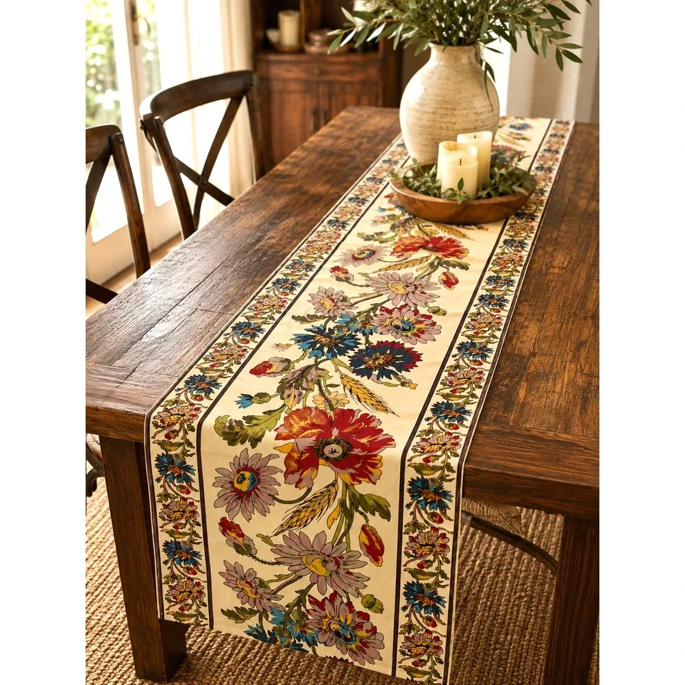 April Cornell Wildflower Table Runner Cotton Multi 18x108